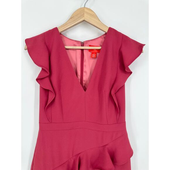 BHLDN Anthropologie Monique Lhuillier Asymmetrical Ruffle Mini Dress V Neck Pink - Picture 6 of 15